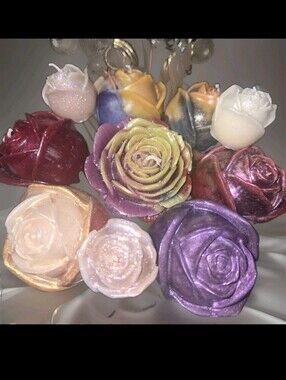Stunning Realistic 16 Wax Rose Candles Bouquet Earth Colors